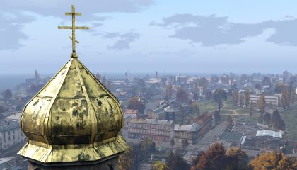 Overlooking the city of Berezino, an iconic place in the survival game DayZ